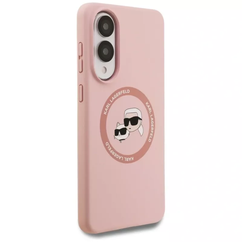 Karl Lagerfeld Silicone DoubleHeads And Circle Funda MagSafe para Samsung Galaxy S25 Edge Rosa