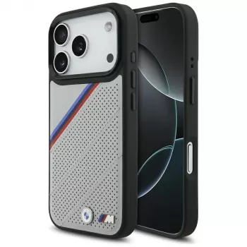 BMW M Tricolor Metal Logo Funda MagSafe para iPhone 17 Pro Gris