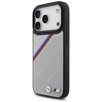 BMW M Tricolor Metal Logo Funda MagSafe para iPhone 17 Pro Gris