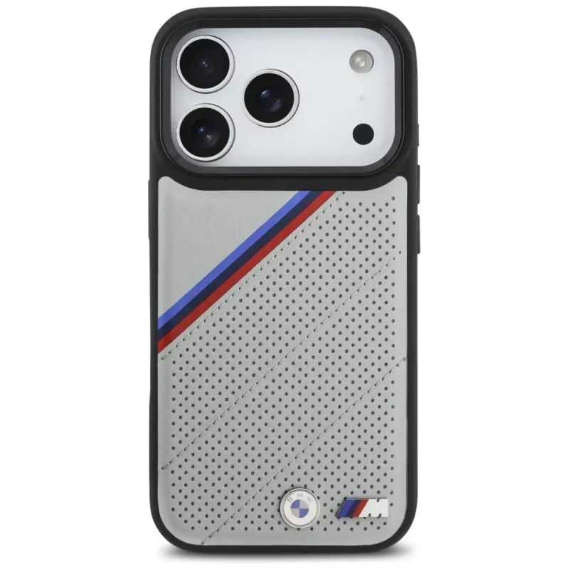BMW M Tricolor Metal Logo Funda MagSafe para iPhone 17 Pro Gris