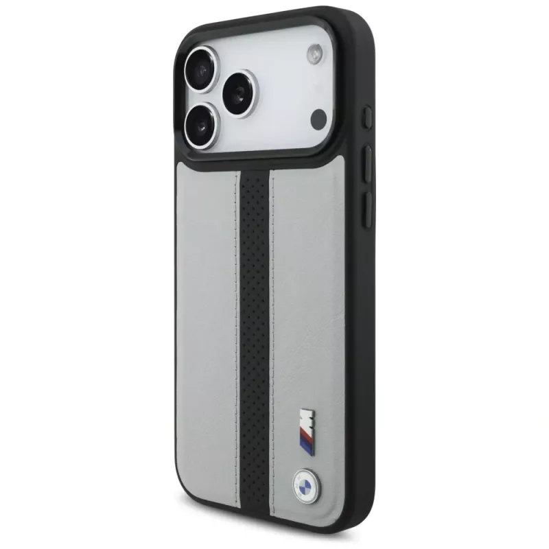BMW M Perforated Stripe Logo Funda MagSafe para iPhone 17 Pro Max Gris