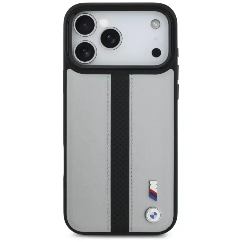 BMW M Perforated Stripe Logo Funda MagSafe para iPhone 17 Pro Max Gris