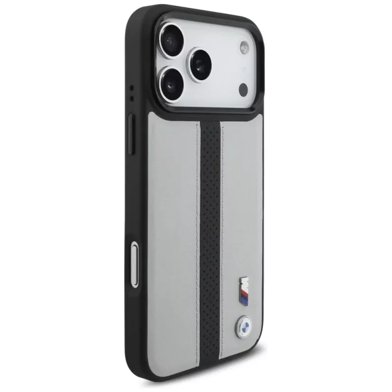 BMW M Perforated Stripe Logo Funda MagSafe para iPhone 17 Pro Max Gris