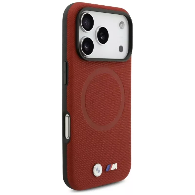 Funda trasera MagSafe BMW M Series Metal Logo para Apple iPhone 17 Pro, roja