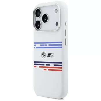 Funda MagSafe BMW M Silicon Horizontal Line para iPhone 17 Pro, blanca