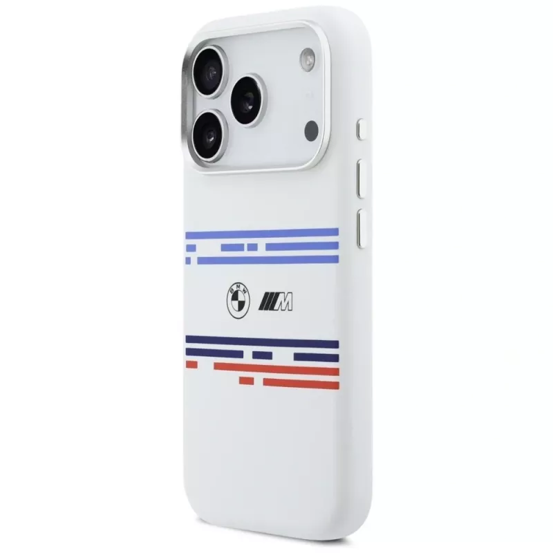 Funda MagSafe BMW M Silicon Horizontal Line para iPhone 17 Pro, blanca