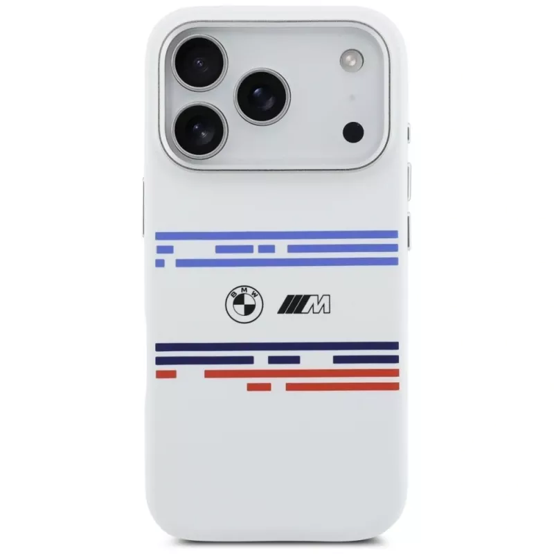 Funda MagSafe BMW M Silicon Horizontal Line para iPhone 17 Pro, blanca