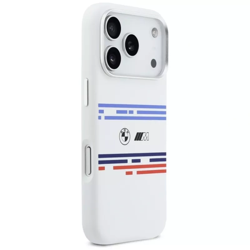 Funda MagSafe BMW M Silicon Horizontal Line para iPhone 17 Pro, blanca