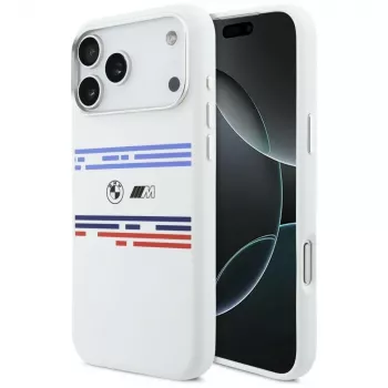 Funda MagSafe BMW M Silicon Horizontal Line para iPhone 17 Pro Max, blanca