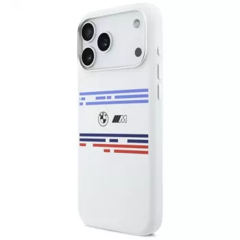 Funda MagSafe BMW M Silicon Horizontal Line para iPhone 17 Pro Max, blanca