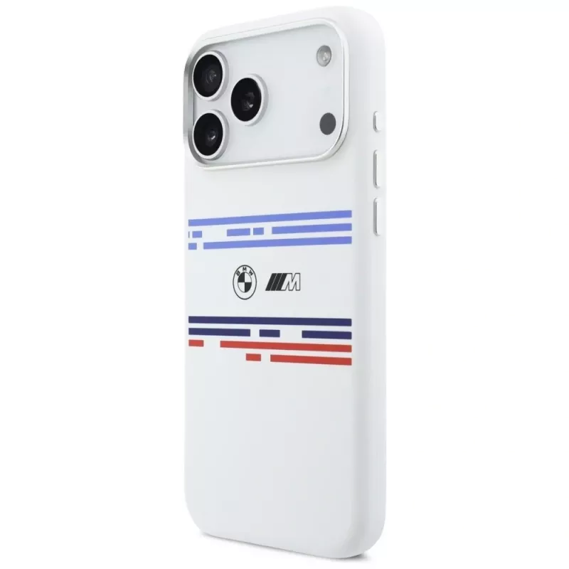 Funda MagSafe BMW M Silicon Horizontal Line para iPhone 17 Pro Max, blanca