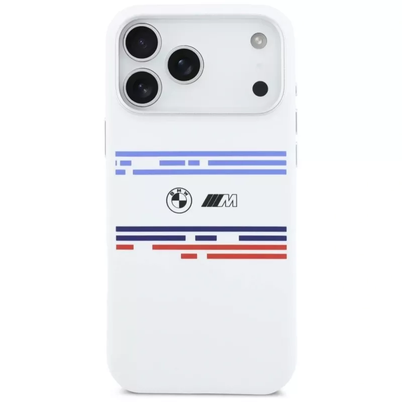 Funda MagSafe BMW M Silicon Horizontal Line para iPhone 17 Pro Max, blanca