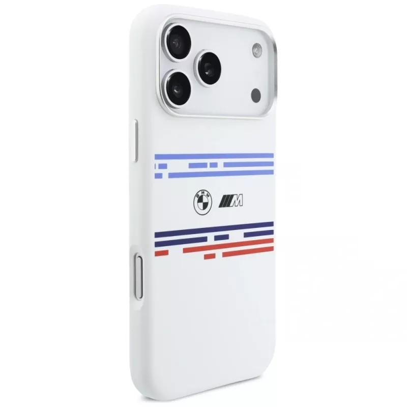 Funda MagSafe BMW M Silicon Horizontal Line para iPhone 17 Pro Max, blanca