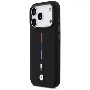Funda MagSafe BMW M Silicon Tricolor Line para iPhone 17 Pro, negra