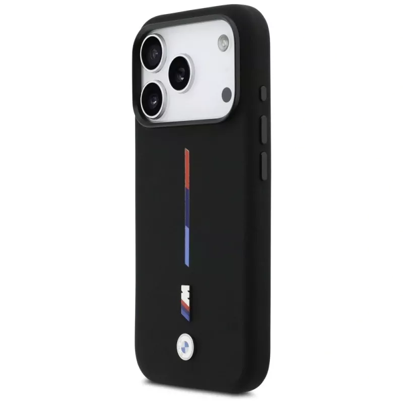 Funda MagSafe BMW M Silicon Tricolor Line para iPhone 17 Pro, negra