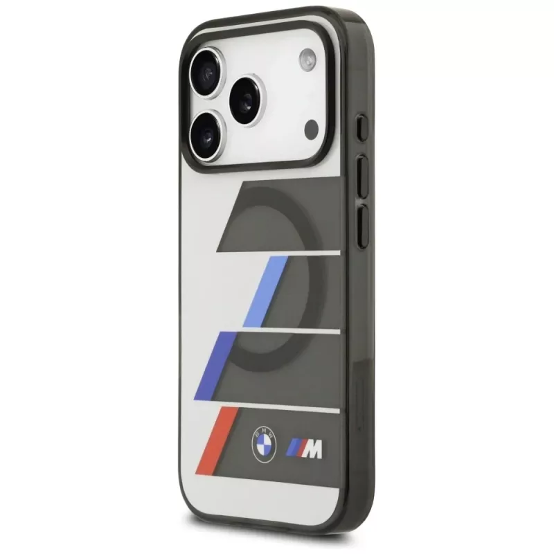 Funda MagSafe BMW M IML Metal Buttons Tricolor Lines para Apple iPhone 17 Pro, antracita