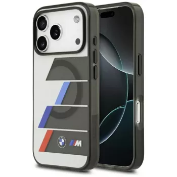 Funda MagSafe BMW M IML Metal Buttons Tricolor Lines para iPhone 17 Pro Max, antracita