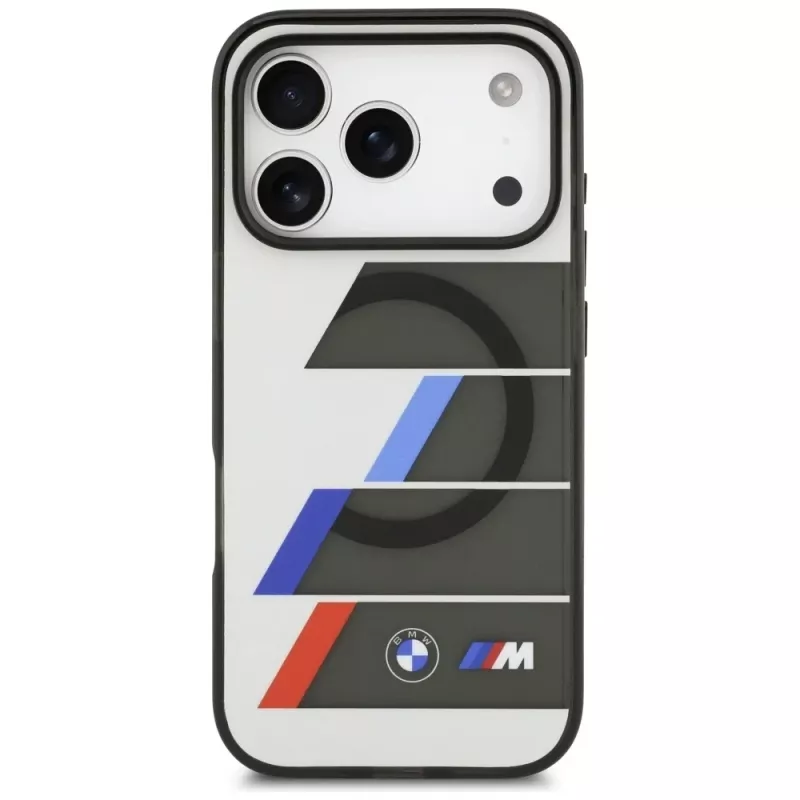 Funda MagSafe BMW M IML Metal Buttons Tricolor Lines para iPhone 17 Pro Max, antracita