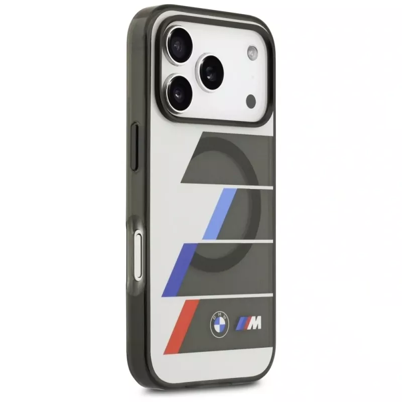 Funda MagSafe BMW M IML Metal Buttons Tricolor Lines para iPhone 17 Pro Max, antracita