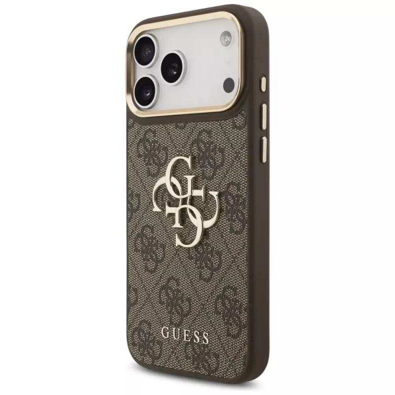Funda con botones metálicos Guess 4G Big Classic Logo BigStrap para iPhone 17 Pro Max, marrón