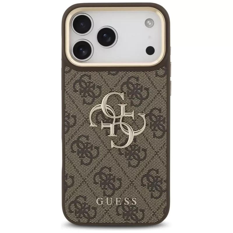 Funda con botones metálicos Guess 4G Big Classic Logo BigStrap para iPhone 17 Pro Max, marrón