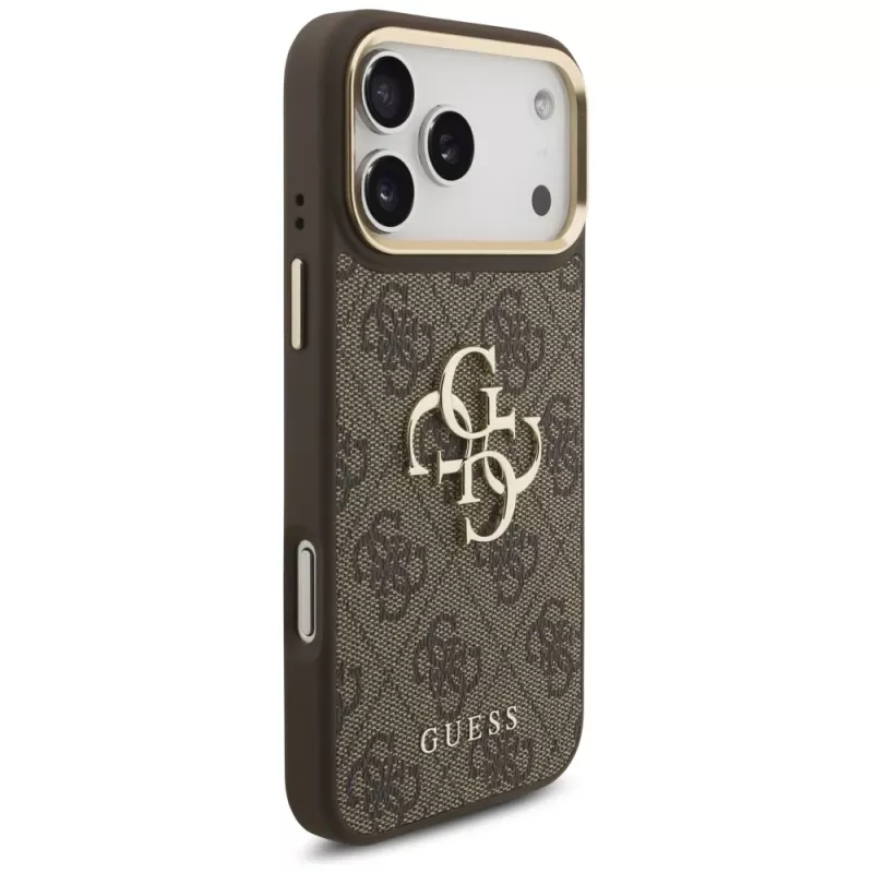 Funda con botones metálicos Guess 4G Big Classic Logo BigStrap para iPhone 17 Pro Max, marrón