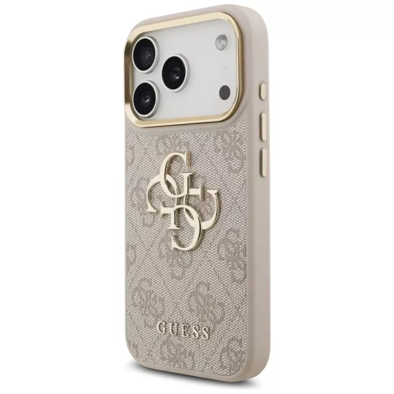 Funda con botones metálicos Guess 4G Big Classic Logo Big Strap para Apple iPhone 17 Pro, rosa