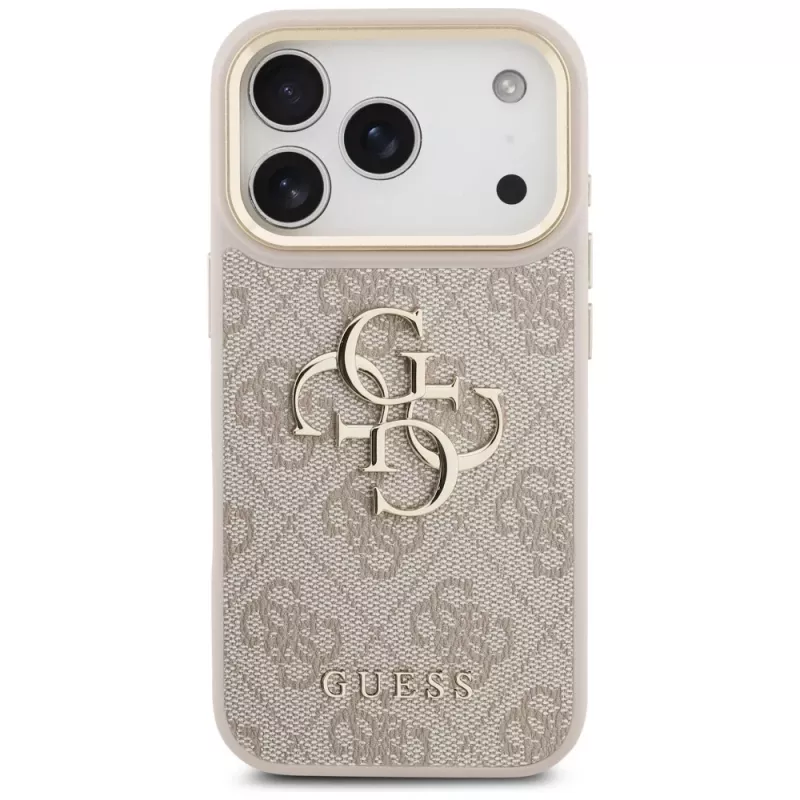 Funda con botones metálicos Guess 4G Big Classic Logo Big Strap para Apple iPhone 17 Pro, rosa