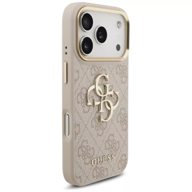 Funda con botones metálicos Guess 4G Big Classic Logo Big Strap para Apple iPhone 17 Pro, rosa