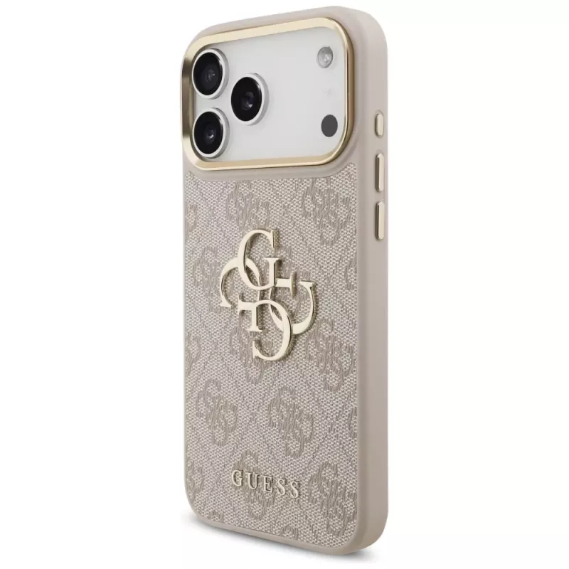 Funda protectora con botones metálicos Guess 4G Big Classic Logo Big Strap para iPhone 17 Pro Max, rosa