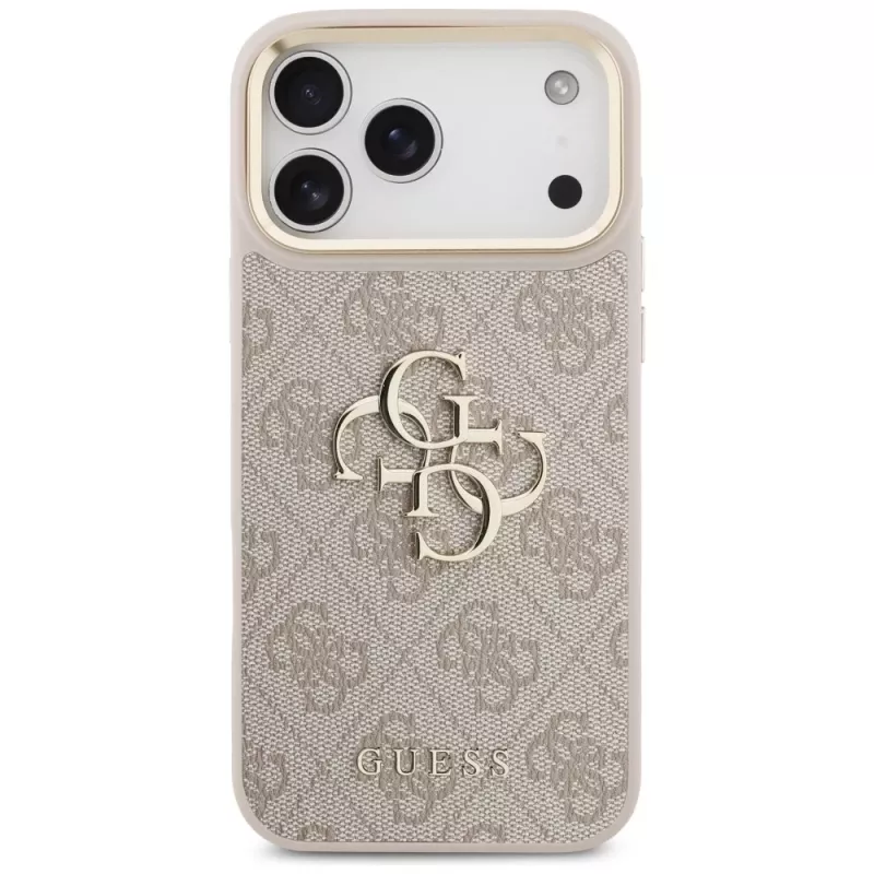 Funda protectora con botones metálicos Guess 4G Big Classic Logo Big Strap para iPhone 17 Pro Max, rosa