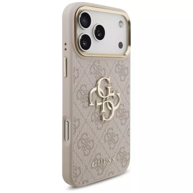 Funda protectora con botones metálicos Guess 4G Big Classic Logo Big Strap para iPhone 17 Pro Max, rosa