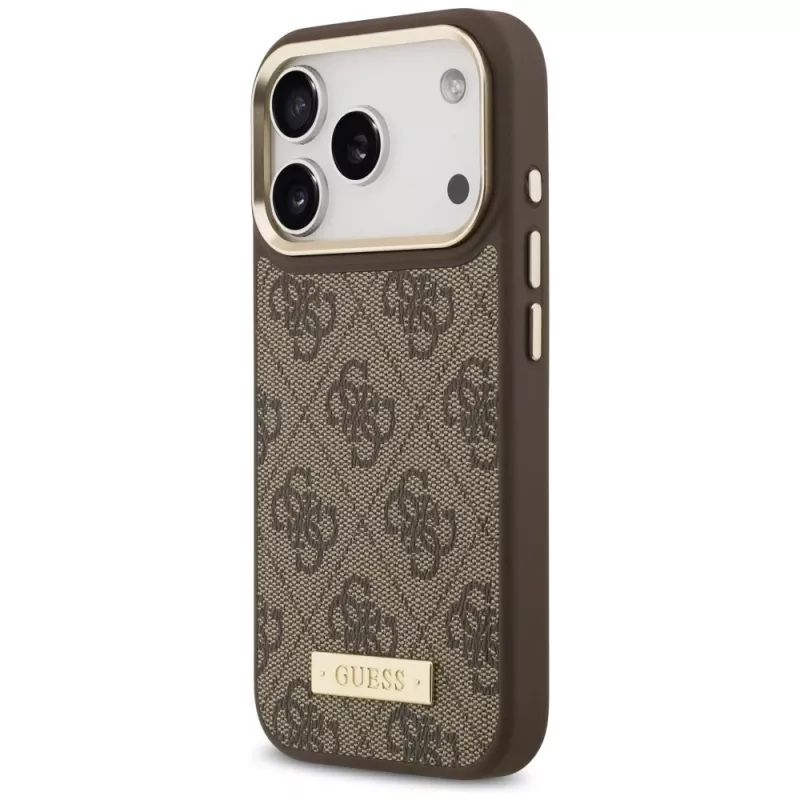 Funda MagSafe Guess 4G Logo Plate para Apple iPhone 17 Pro, marrón