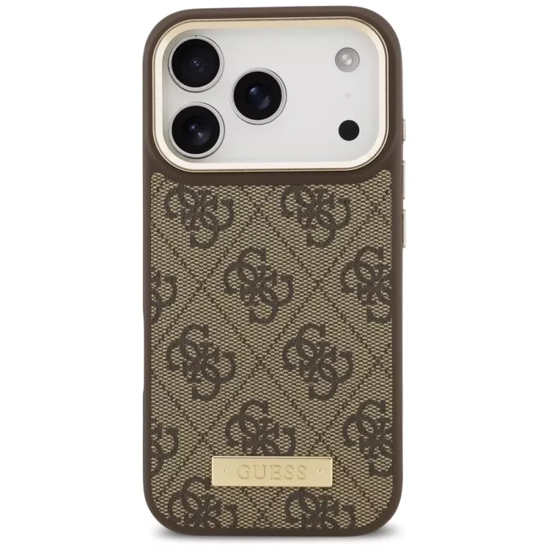 Funda MagSafe Guess 4G Logo Plate para Apple iPhone 17 Pro, marrón