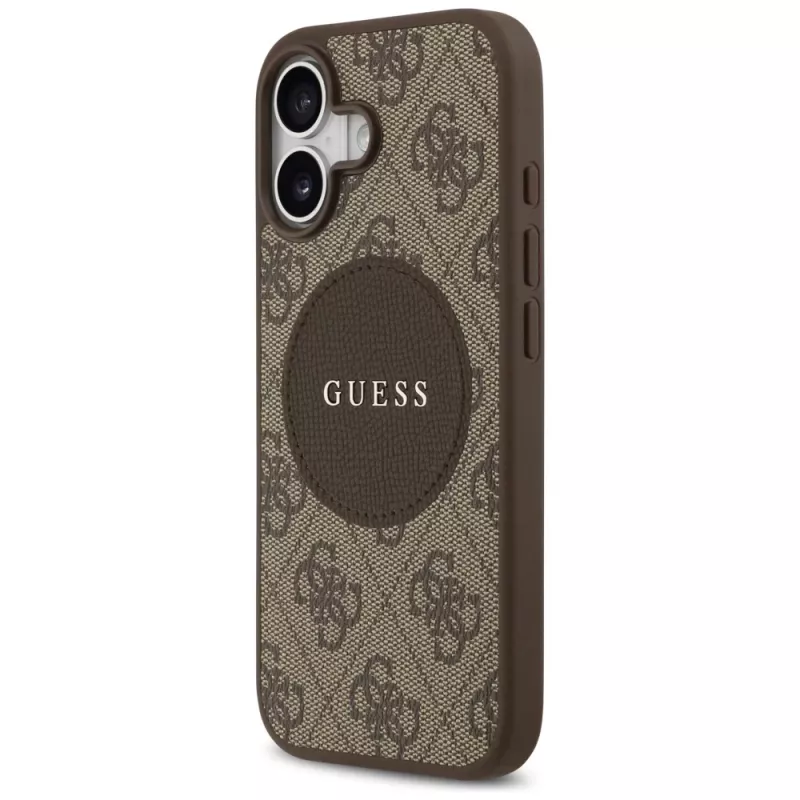 Funda trasera MagSafe Guess 4G Circle Classic Logo para Apple iPhone 17, marrón