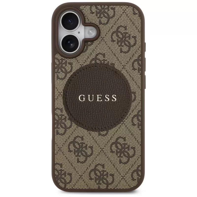 Funda trasera MagSafe Guess 4G Circle Classic Logo para Apple iPhone 17, marrón