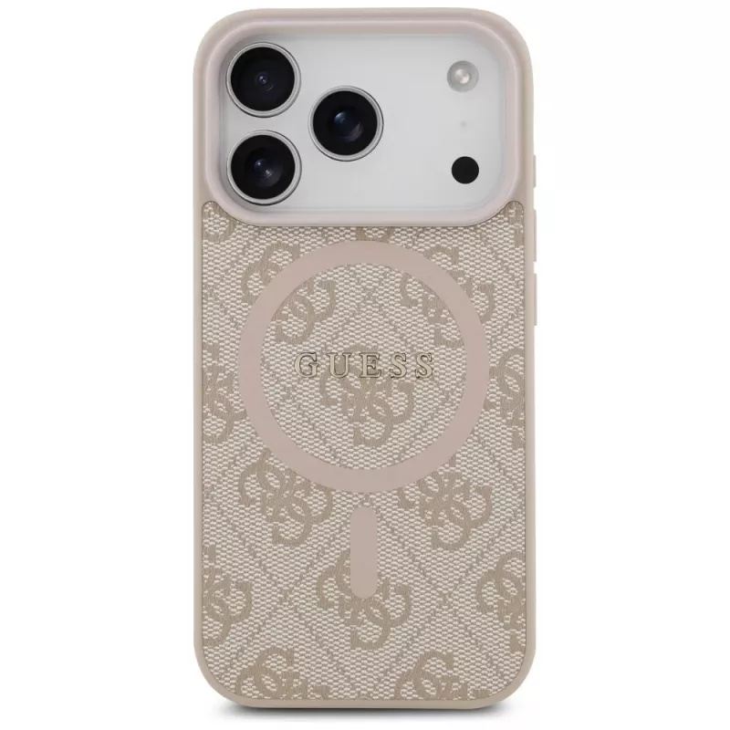 Guess 4G Ring Classic Logo Funda MagSafe para iPhone 17 Pro, Rosa