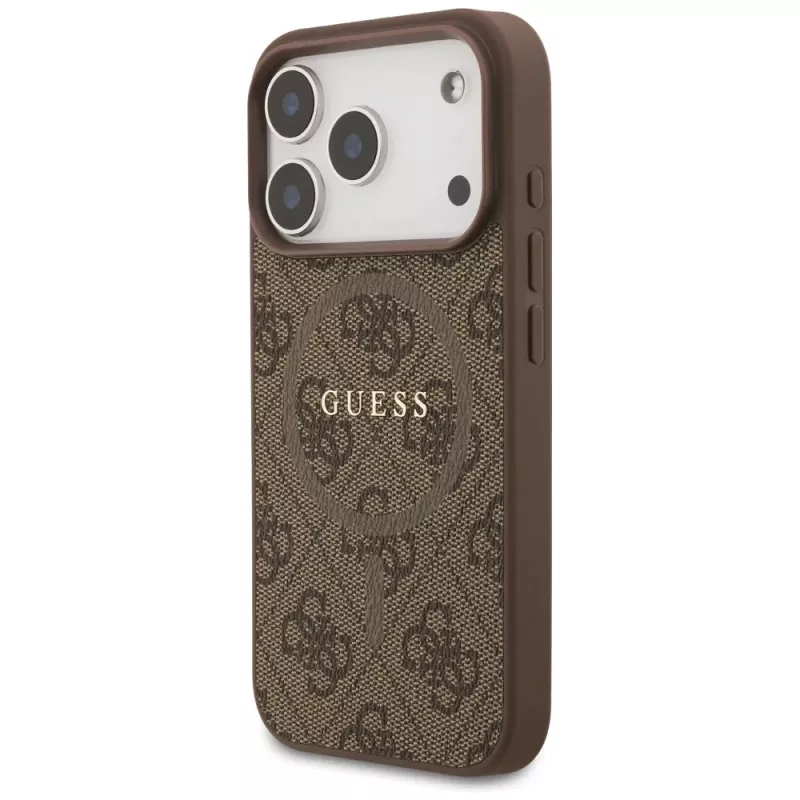 Guess 4G Ring Classic Logo Funda MagSafe para Apple iPhone 17 Pro, Marrón