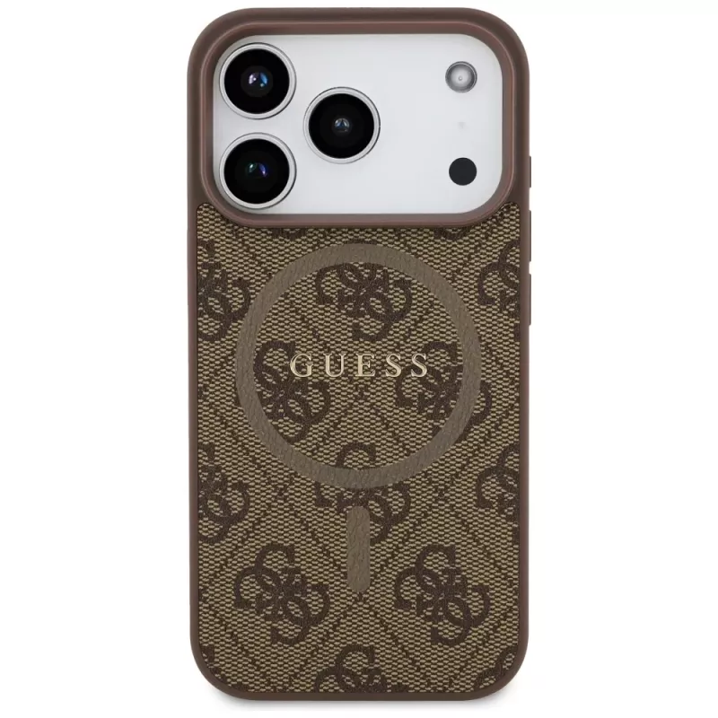 Guess 4G Ring Classic Logo Funda MagSafe para Apple iPhone 17 Pro, Marrón