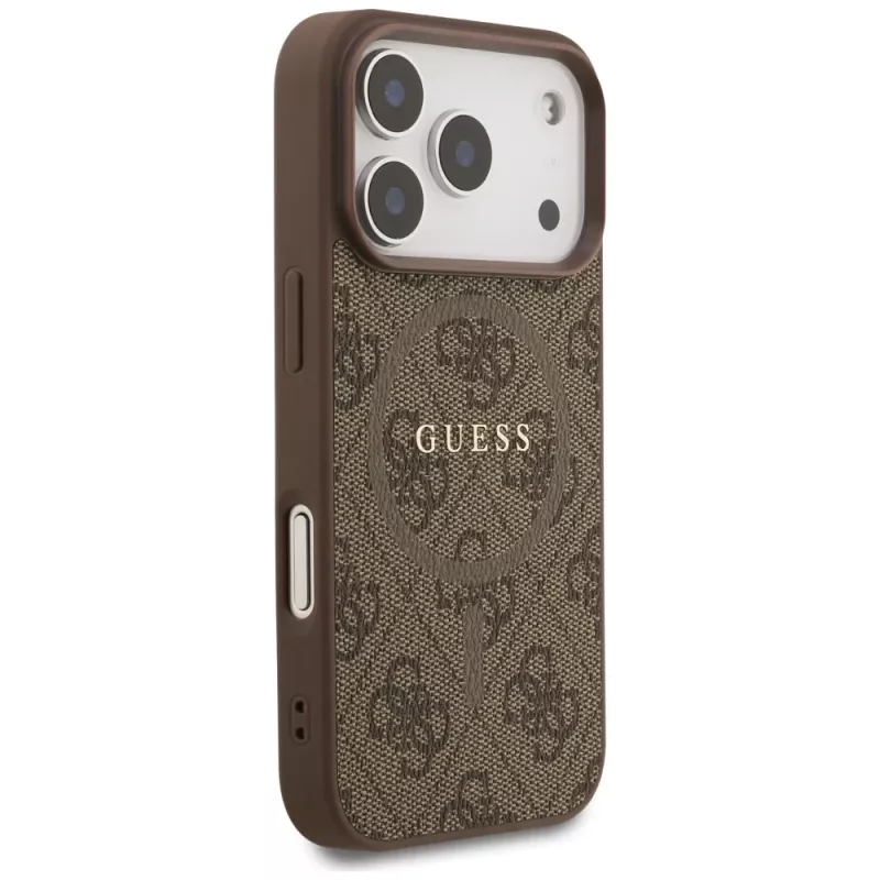 Guess 4G Ring Classic Logo Funda MagSafe para Apple iPhone 17 Pro, Marrón
