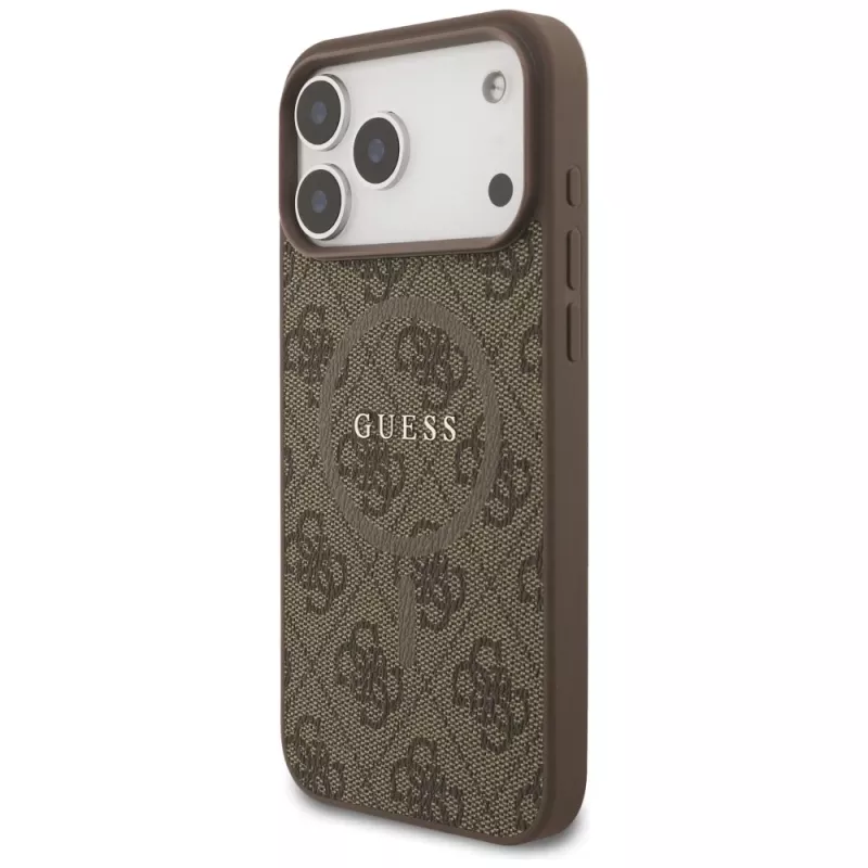 Guess 4G Ring Classic Logo Funda MagSafe para iPhone 17 Pro Max (Marrón)