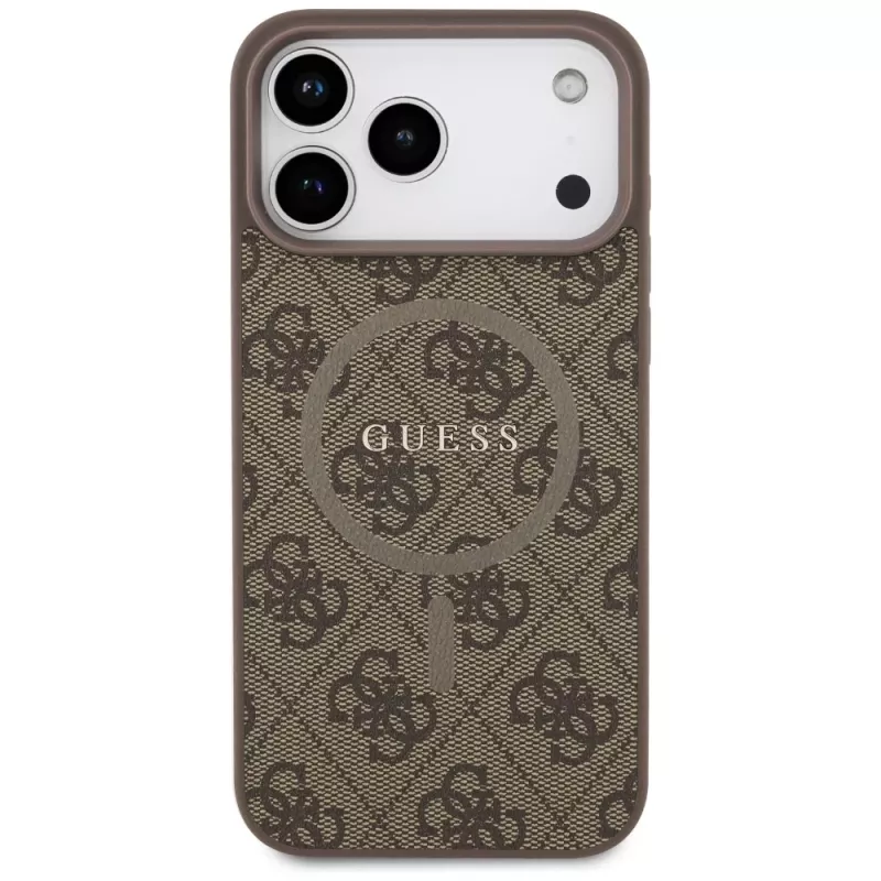 Guess 4G Ring Classic Logo Funda MagSafe para iPhone 17 Pro Max (Marrón)