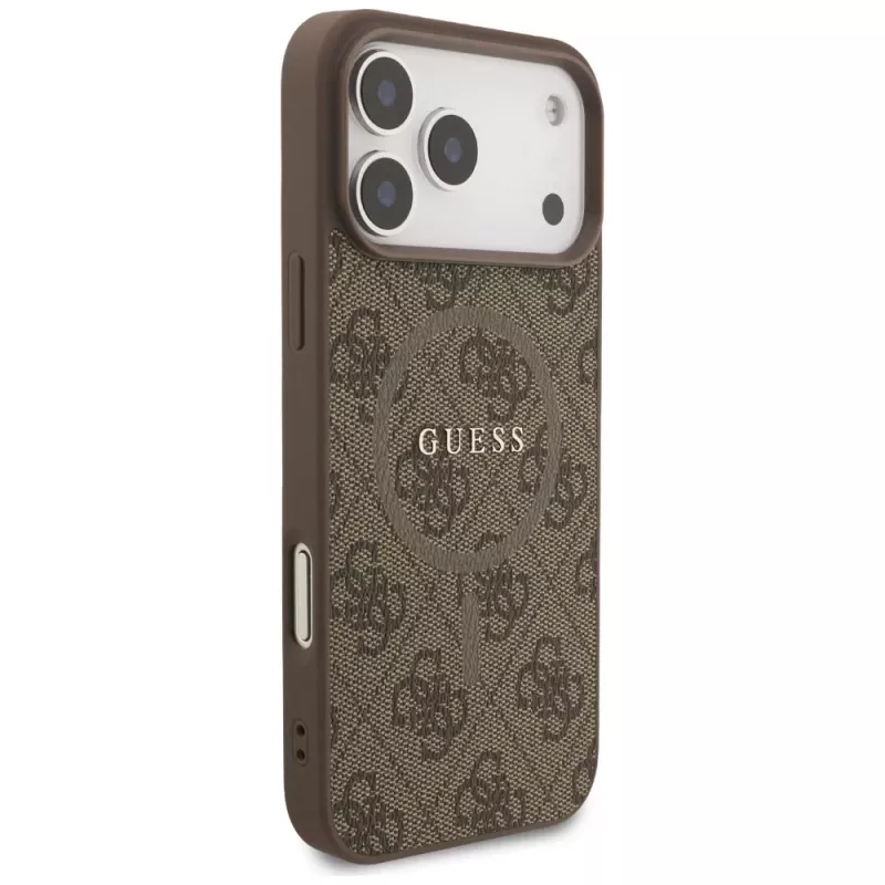 Guess 4G Ring Classic Logo Funda MagSafe para iPhone 17 Pro Max (Marrón)
