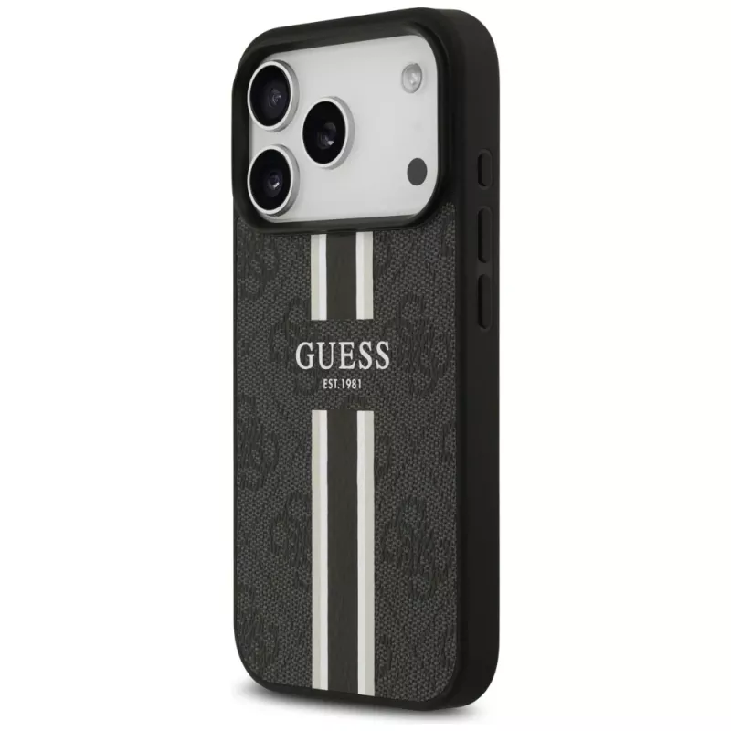 Guess 4G Printed Stripes Funda MagSafe para iPhone 17 Pro (Negro)