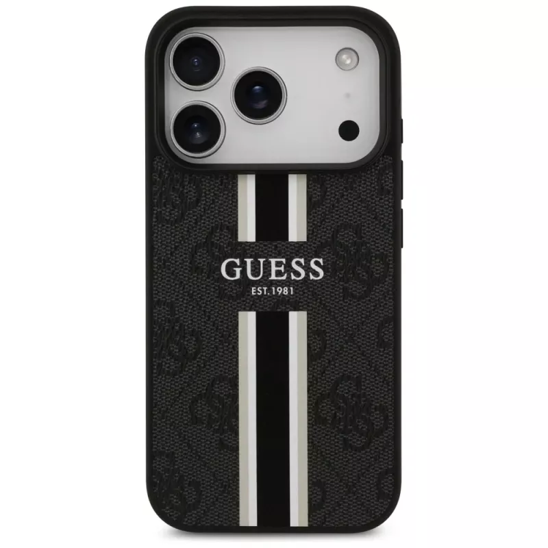 Guess 4G Printed Stripes Funda MagSafe para iPhone 17 Pro (Negro)