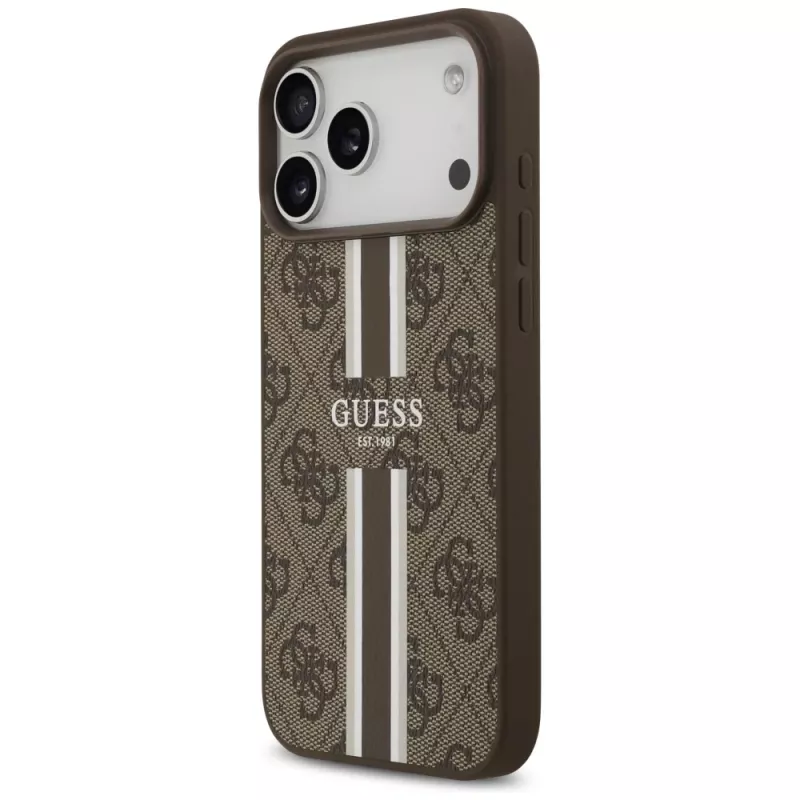 Guess 4G Printed Stripes Funda MagSafe para iPhone 17 Pro Max (Marrón)