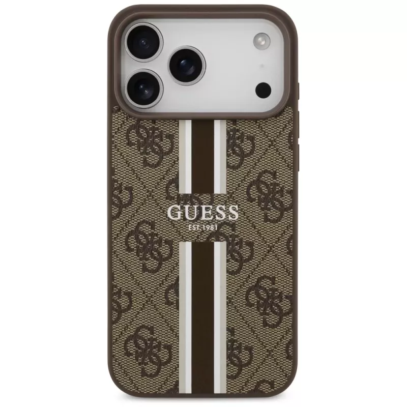 Guess 4G Printed Stripes Funda MagSafe para iPhone 17 Pro Max (Marrón)