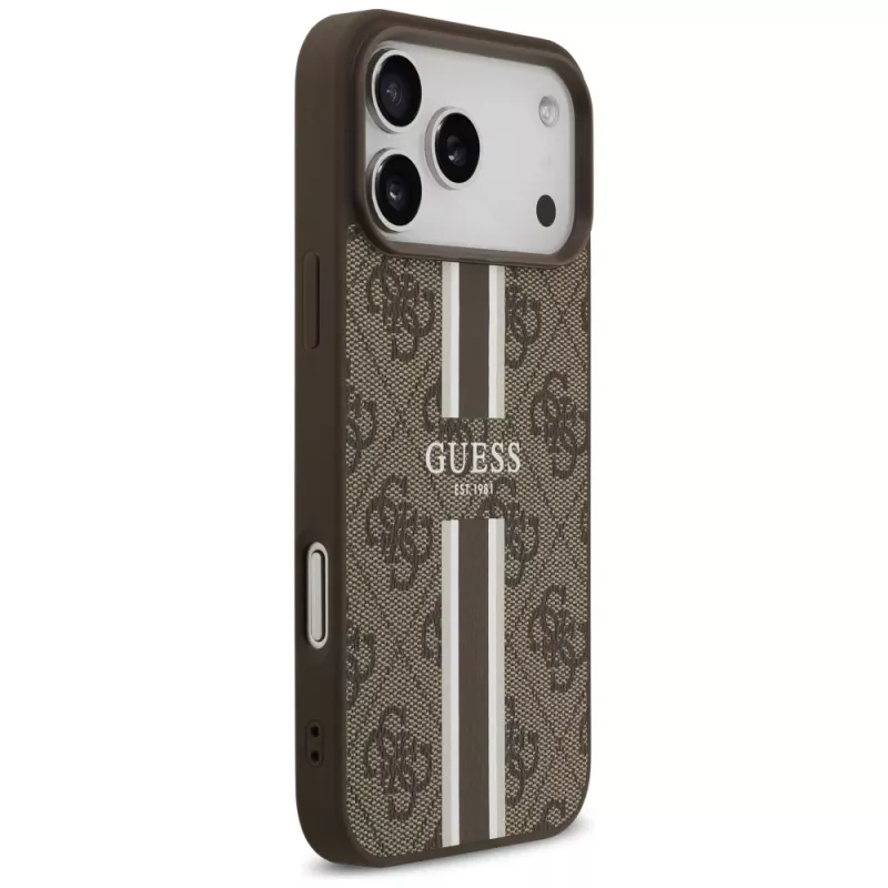 Guess 4G Printed Stripes Funda MagSafe para iPhone 17 Pro Max (Marrón)