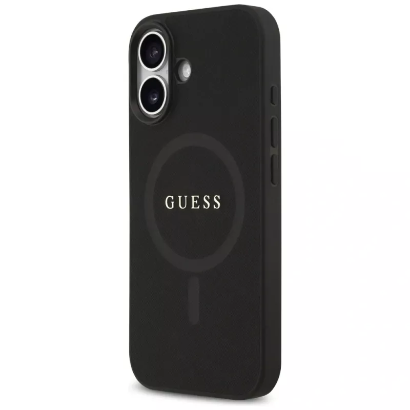 Guess Saffiano Classic Logo Funda MagSafe para iPhone 17, Negro