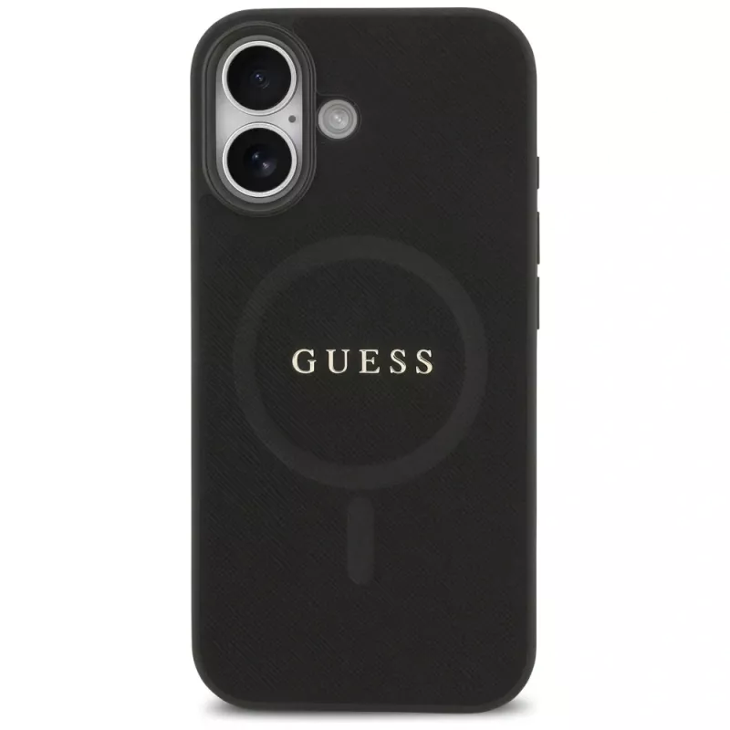 Guess Saffiano Classic Logo Funda MagSafe para iPhone 17, Negro